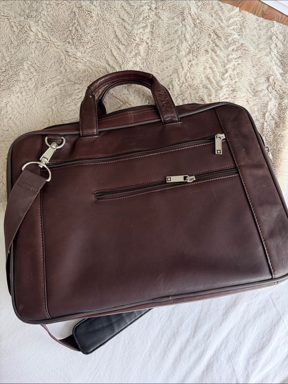 Kenneth Cole Reaction Men's Leather Briefcase Bag in Dark Brown